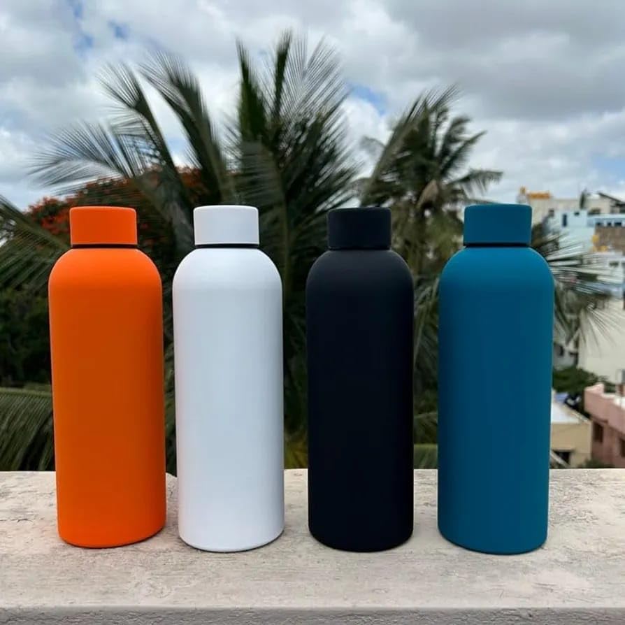 500ml Rubber Matte Stainless Steel Water Bottle – Durable, Leak-Proof, Insulated Design with Non-Slip Grip – Stylish and Eco-Friendly Hydration (Multicolour)