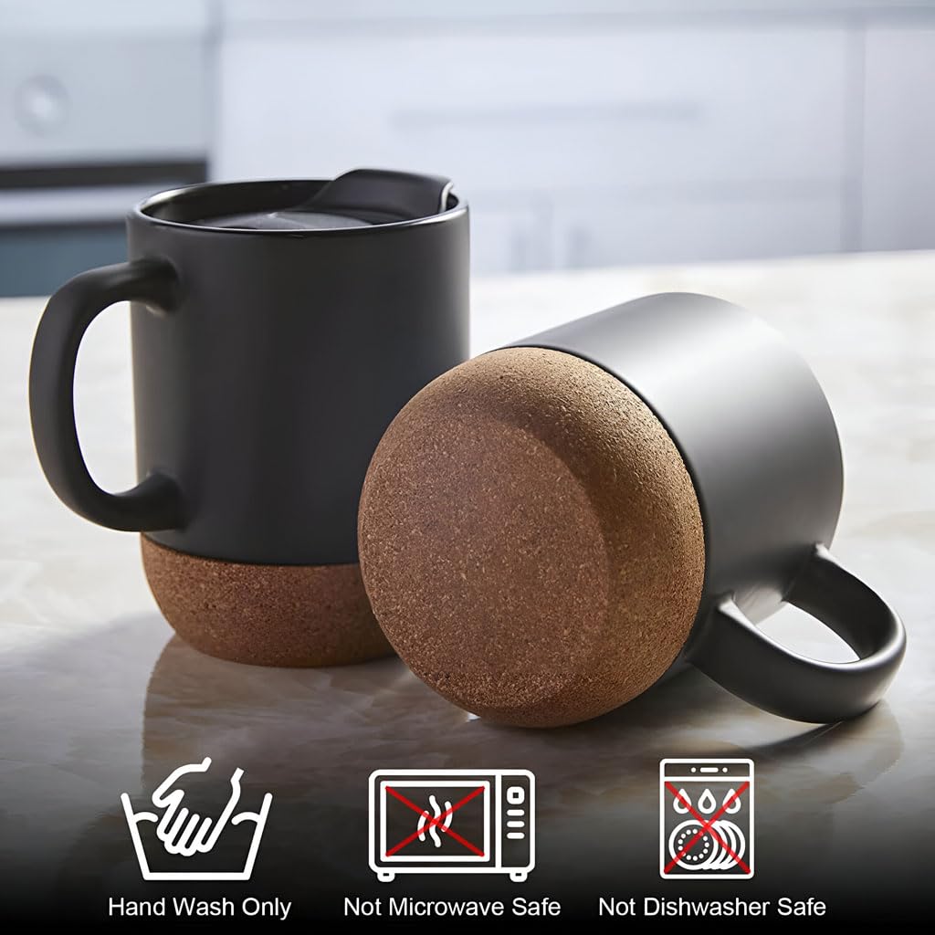 Classic Mug with Cork Base, Splashproof Lid, Insulated Cork, Keeps Drinks Hot for 1 Hour, Customizable, Ideal Gift for Coffee Lovers